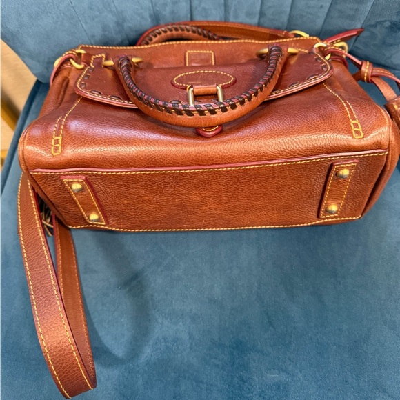 Dooney & Bourke Florentine Leather Satchel – Brown, Tassels, Crossbody Strap - Picture 6 of 15